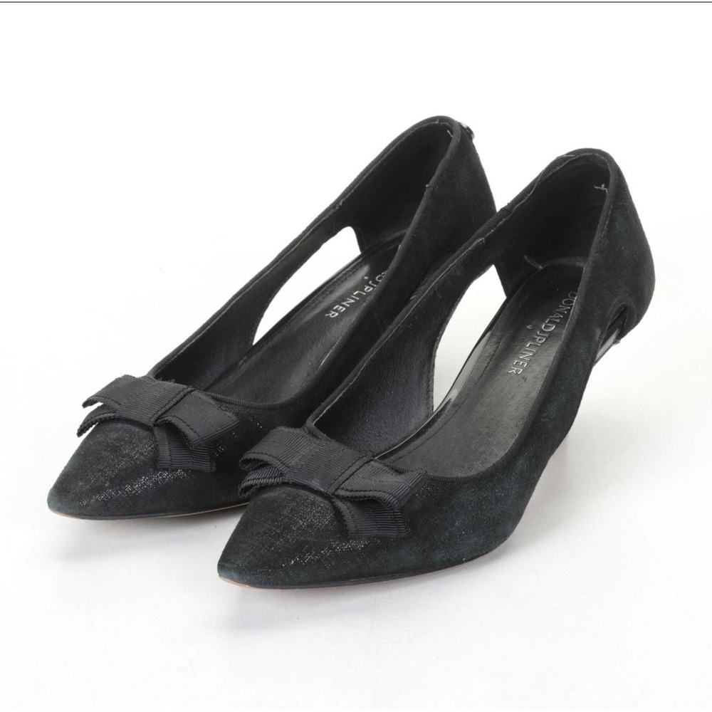 Donald J Pliner Dova-D6 Black‎ Leather Bow Cutout Kitten Heel Pumps Wmn 6.5M EUC